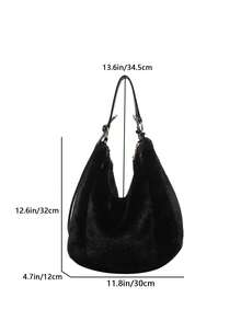 女士毛绒腋下包，大容量单肩包，百搭休闲通勤包，新月造型，适合日常佩戴