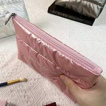 Bolsa de maquillaje de plumas de plumón de moda, organizador de cosméticos portátil para viajes, bolsa de tocador de gran capacidad, bolsa de maquillaje, bolsa de cosméticos, bolsa de lavado, artículos esenciales para viajes, artículos esenciales para cruceros, artículos esenciales para vacaciones para hombres y mujeres