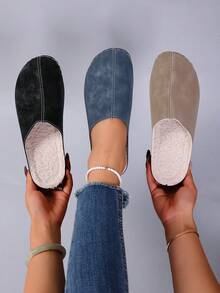 Elegant Casual Solid Color Comfortable PU Leather Slippers, Suitable For Autumn/Winter
