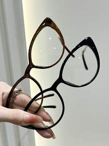 1 Pair Women's Fashionable Versatile Transparent Glasses, Suitable For Daily Wear - 2pcs Black Tea Combination - View 3