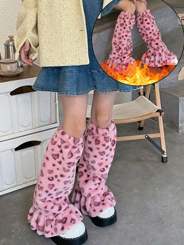 Warme, flauschige Leoparden-Muster Beinwärmer, locker und lässig, süßer und sexy Stil für Frauen, Winter