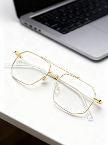 1副男女通用金属双梁大镜框透明镜片多边形眼镜 - 無色 - 查看 7