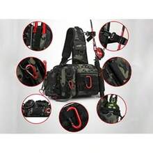 Mochila para aparejos de pesca, bolsa de almacenamiento de equipo de pesca, mochila para pesca con mosca con soporte para caña, mochila de hombro, bolsa de nailon impermeable para hombres - Negro-2 - Ver 4