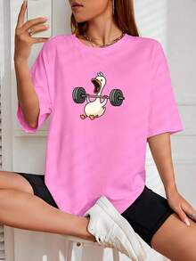 Camiseta Feminina Básica Pato Treino Camisa Algodão - Rosa Bebê - Visão 1