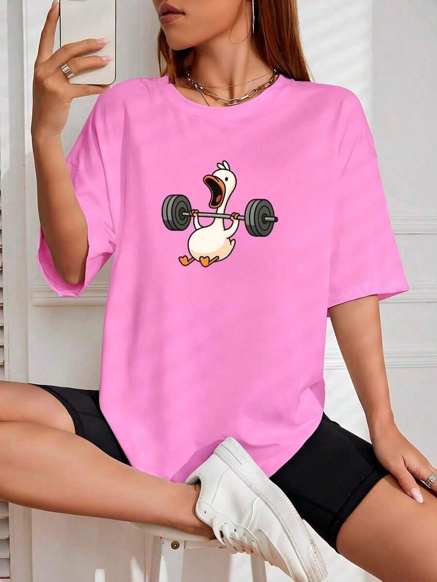 Camiseta Feminina Básica Pato Treino Camisa Algodão - Rosa Bebê - Visão 1