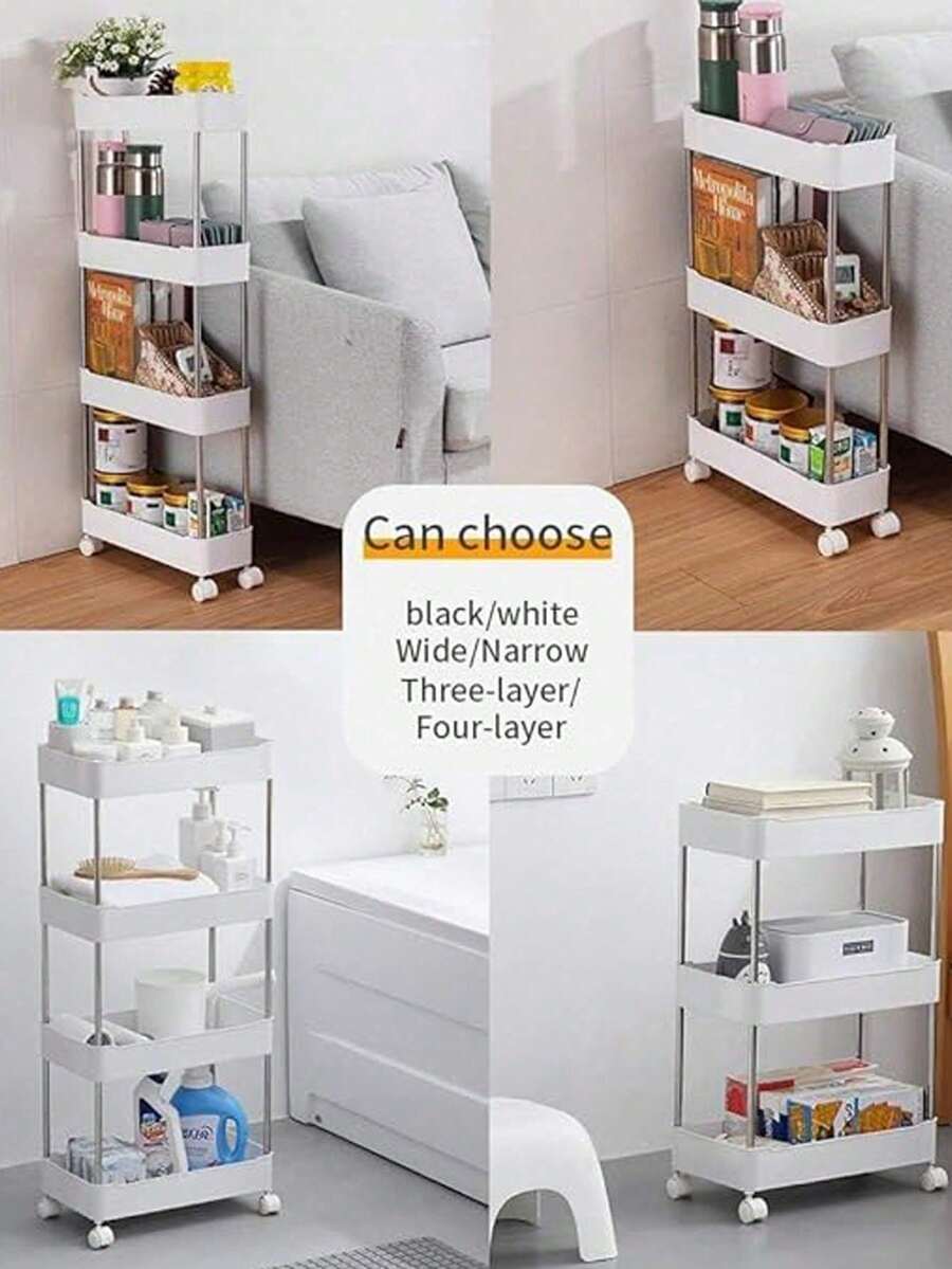 1pc Multi-Layer Movable Makeup Organizer Rack With Wheels For Kitchen, Living Room, Bedroom, Bathroom, Floor-Standing Multi-Compartment Storage Rack, Rolling Cart Display Stand, Versatile Home Organization Solution For Cosmetics, Skincare, Toiletries And Pantry Items - Multicolor - View 1