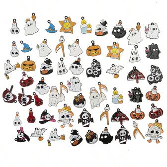 10pcs Random Mixed Halloween Pumpkin & Ghost Pendant, Zinc Alloy Oil Drop Decor, Cute Cartoon Charms Suitable For Couples, Women, Gift For Friends And Classmates