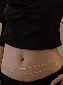 2pcs Sexy Bikini Waist Chain Simple Bikini Belly Chain Summer Body Chain Beach Body Accessory Jewelry For Women Girls - Gold - View 2