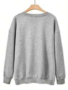 Women's Drop-Shoulder Sweatshirt, Casual Long-Sleeve Round-Neck Pullover For Spring And Summer, Casual Attire Top, Outerwear, Women's Clothing, Patterned Sweatshirt, Casual Streetwear Sweatshirtgifts For Mom-Free Shipping - 淺灰色 - 查看 2