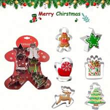 6/3pcs Stainless Steel Christmas Cookie Cutter Set - Christmas Tree, Snowflake, Snowman, Gingerbread Man, Gingerbread Girl, Mitten, Silver - For Baking
