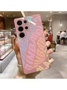 Funda protectora de teléfono con diseño de Funda Para Celular Letras Colores Pastel Divertida Única regalo de moda minimalista interesante para hombres y mujeres, adecuado para series  S24/23/22/21 Ultra, A55/54/53/52/51 - Rosa - Ver 1