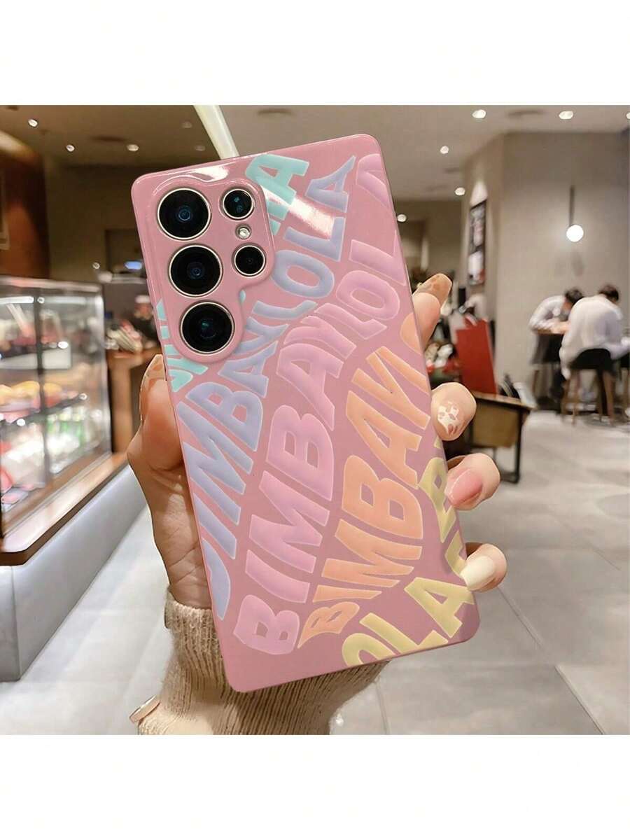 Funda protectora de teléfono con diseño de Funda Para Celular Letras Colores Pastel Divertida Única regalo de moda minimalista interesante para hombres y mujeres, adecuado para series  S24/23/22/21 Ultra, A55/54/53/52/51 - Rosa - Ver 1