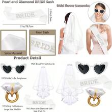 4PCS Bride To Be Sash And Veil Pearl Bride Sunglasses Ring Balloons Bridal Shower Accessories For Bachelorette - Pearl - View 1