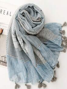 1pc Women's Simple Printed Scarf, Fashion Scarf, New Sunscreen Beach Shawl, Linen Texture Shawl For Women - Blue - View 3