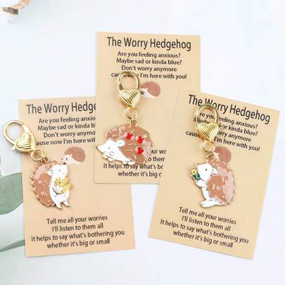 1pc/3pcs Cartoon Cute Hedgehog Keychain With Card - Love Keychain - Cute Animal Theme Keychain With Apple Or Other Element Design - Perfect Gift For Friends, Suitable For Wallet, Handbag, Car Accessory, Phone Pendant, New Year Gift