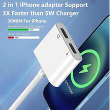 2-In-1 Lightning Charger Cable Adapter, Earphone Jack Cable Adapter, Headphone Adapter, Separate Audio And Charging Converter Dual Lightning Converter For IPhone 14/13/12/11/XS/XS Max/XR/X/8/8Plus/7/7Plus/IPad - White - View 3