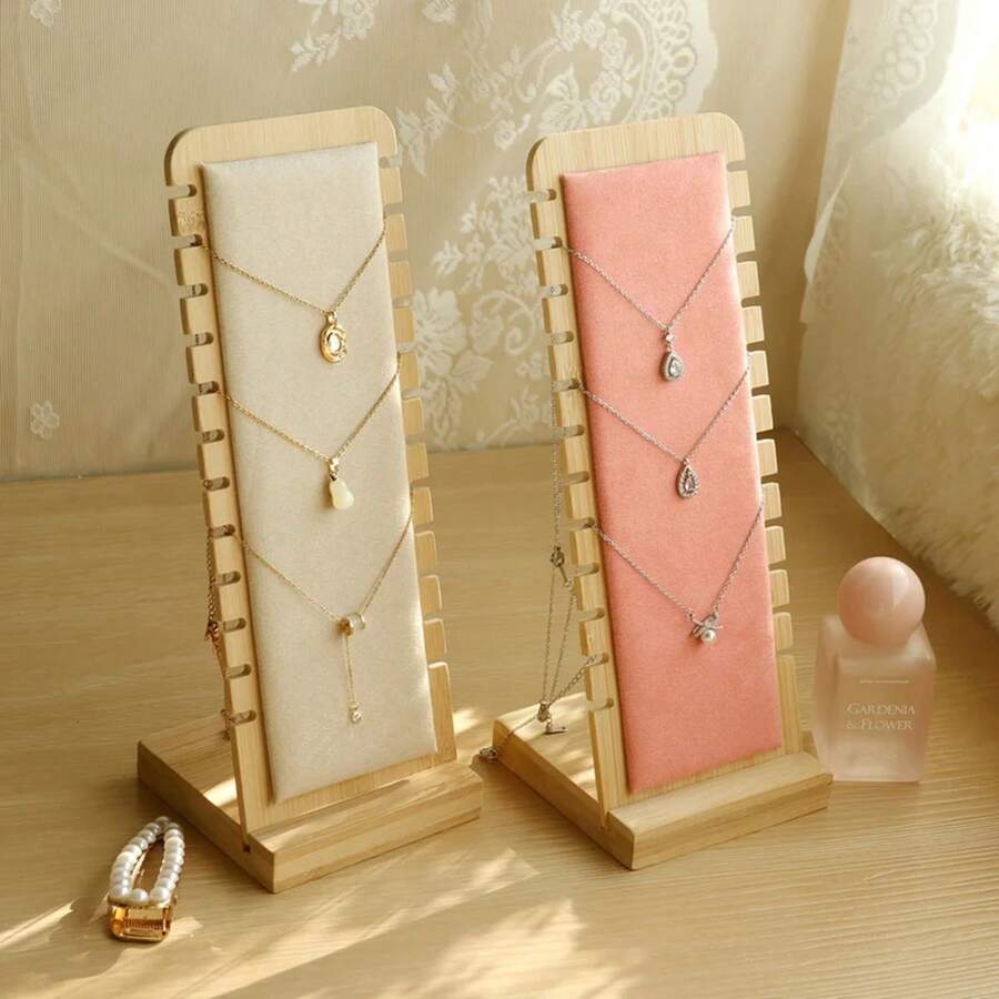 Soporte de exhibición de collar de madera, colgante de gran capacidad, pulsera, tobillera, cadena larga, estante de almacenamiento de joyería, escaparate de mostrador, accesorio 7RZQ - Negro - Ver 1