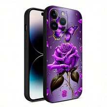 Fundas Para Iphone TPU Compatible Con IPhone 16/16E/16Pro/16Plus/15/15ProMax/15Pro/11/12 MINI/13/14ProMax, Y Compatible Con Galaxy A01-55/S21/S22/S23/S24, Diseño Flores De Mariposa Moradas, Funda Suave Creativa Y Premium, Resistente Al Agua, A Los Golpes Y A Los Arañazos - ZBTPU negro - Ver 6