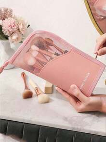 1个透明PVC防水拉链旅行化妆刷收纳包，便携式化妆刷包，专业化妆包，可折叠化妆包，适合作为婚礼伴娘礼物、妈妈礼物、生日礼物、朋友和老师礼物，以及家居装饰。