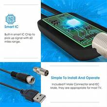 2025 Indoor HDTV Digital Antenna With Signal Amplifier - 240 Mile Long Range Reception - Supports SD, HD, Full HD - Includes 10ft Coaxial Cable - Black - View 5