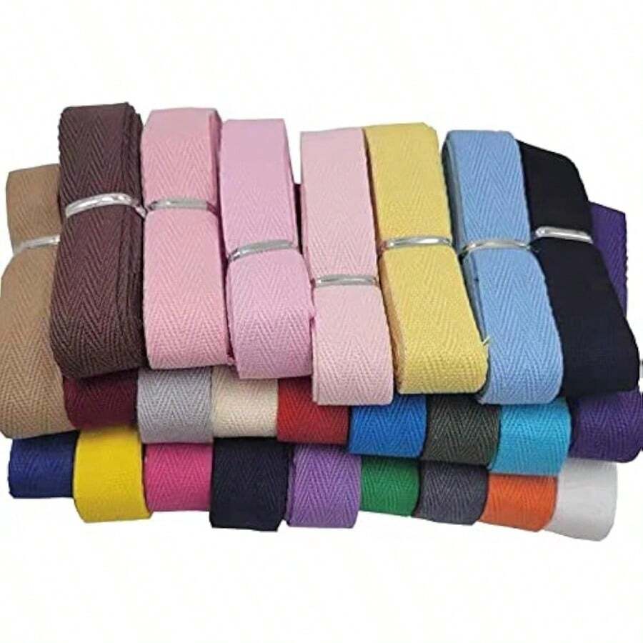 Herringbone Tape Ribbon 3 4 Inch 25 Mixed Color 50 YardsCotton Twill Ribbon Herringbone Bias Tape Natural Webbing Tape For Sewing Binding Gift Wrapping DIY Crafts Sewing Home Decoration