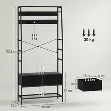 Coat Rack, Clothes Rack With Shoe Rack, 2 Fabric Drawers, Coat Rack With 8 Hooks, Shelf, Jacket Rack With Anti-Tip Protection, For Entrance Area, Hallway, Bedroom, Black - Black - View 4