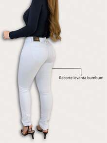Noble Denim Look Calça Feminina Branca Cintura Alta Skinny Com Elastano - Branco - Visão 8