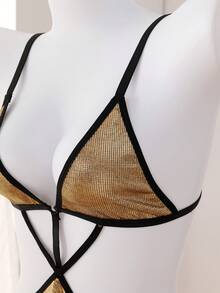 2025 New Sexy Gold Textured Metallic Foil Lingerie Set - Perfect For Intimate Night Parties - Gold - View 8