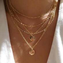 5 قطع طقم قلادة للنساء، قلادات فاخرة عتيقة عالية الجودة مع قلادة معدنية ذهبية، متعددة الطبقات، مناسبة للاستخدام اليومي والحفلات والهدايا - ذهبي أصفر - مشاهدة 2