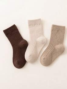 3 Paar khakifarbene, dicke, beidseitig gefütterte, warme Socken für Herbst/Winter