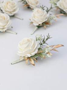 1pc/6pcs White Princess Rose Breath Romantic Floral Brooch, Suitable For Bride, Groom, Wedding Decoration, Banquet, Party Valentine's Day Accessories - White - View 3
