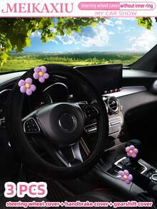 MEIKAXIU 3pcs Corn Flower Short Plush Car Steering Wheel Cover Without Inner Ring 38CM Handbrake Cover Gear Shift Cover Car Accessories For Women - Multicolor - View 10
