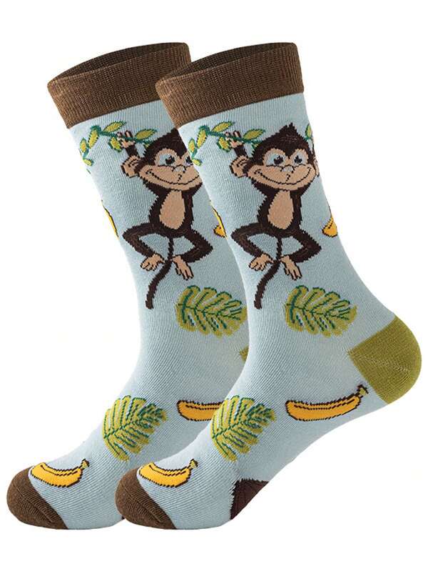 1 Paar süße Affen & Bananen Muster Socken, lustige neuartige Crew Socken für Herren und Damen, einzigartige Tier Socken für den täglichen Gebrauch & als Geschenk