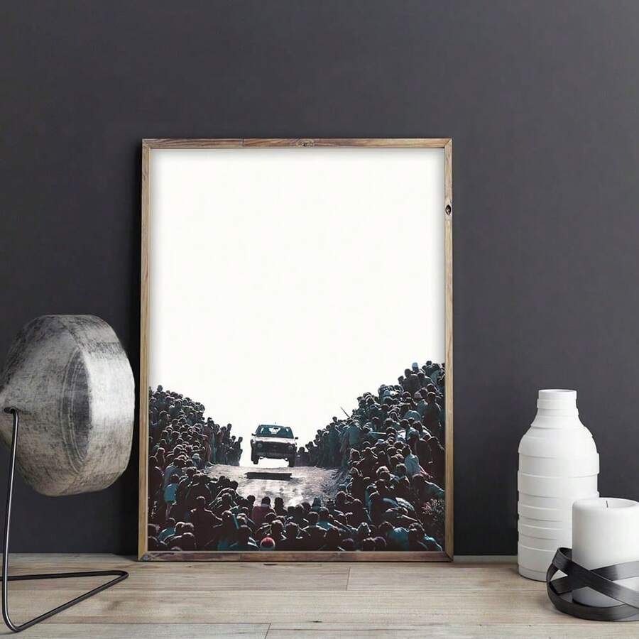 High-Quality Unframed Canvas Wall Art - Rally Car & Excited Crowd Poster, Vibrant Mixed Colors, Perfect For Home Decor - Multicolor - View 1