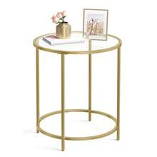 VASAGLE Round Side Table, Small Coffee Table, Tempered Glass End Table With Steel Frame, Bedside Table, Living Room, Balcony, Metallic Gold And Transparent - Gold - View 6