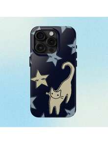 Cat And Stars Phone Case Cute Animal Celestial Dreams Night Girly Hand-Drawn For IPhone Pro Max 16 15 14 13 12Suitable For IPhone 17 Air - Trắng 1 - Xem 1