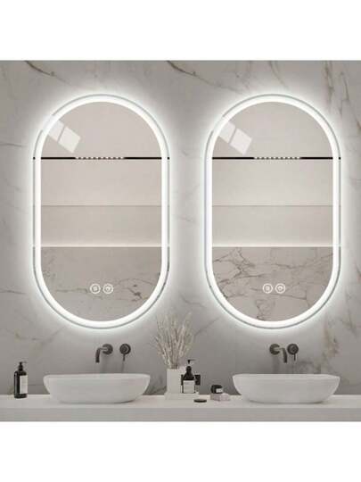 60 90 Cm Oval Frameless Slimme Wand Mirror, Anti Fog Touch Screen Bathroom view 3
