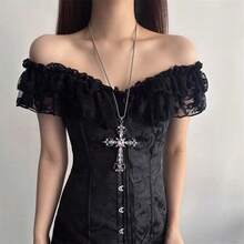 Heavy Industry Exaggerated  Cross Necklace Female Niche Personality Cool Punk Ins Style Versatile Collarbone Chain Accessories - Pink X5105B - View 3