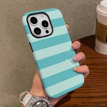 Una funda elegante para teléfono no incluye un cordón ni un soporte. Funda para teléfono con diseño elegante a rayas azul-verde para 16 Pro, 15 Pro, 13, 11, 12, XS, 8 Plus y, funda brillante 2 en 1. - 1 - Ver 5