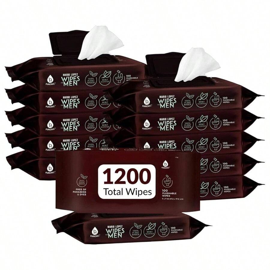 Soft Mint Scented Flushable Wipes Men - 12 Pack 1200 Plant Based Face And Body Wipes With Aloe Vera Vitamin E - Large Wipes Gentle Thorough Cleansing - 1200支  Lopez 薄荷香型 - 查看 1