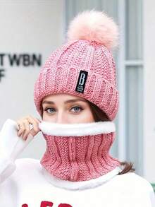 Set de 2 piezas de gorro de boina de invierno para mujer y bufanda con forro polar y pompón - Transpirable, elástico, cierre con cremallera, lavar a mano, ideal para Navidad y otoño