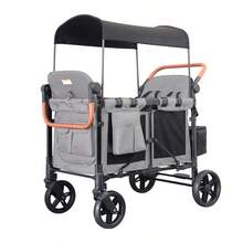 Lightweight Folding Double Stroller - 4-In-1 Adjustable Handle And Canopy, Tray Table And Cup Holder - Durable Newbornant Travel Baby Carriage (Gray/Black), For Everyday Shopping And Travel, Stability Wheels Design - 灰色 - 查看 1