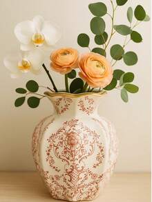 复古红梅花瓷瓶 – 手工东方陶瓷花瓶，饰以经典中国花卉图案 | 优雅装饰花瓶，适用于客厅、卧室、办公室及婚礼装饰 | 农历新年、圣诞节、感恩节、情人节礼物 - 彩色 - 查看 4