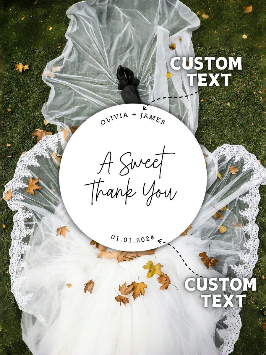 Custom Wedding Stickers Personalized A Sweet Thank You Labels Wedding Snack Bag Sweets Desserts Favors Stickers Custom Sticker Cute Circle Custom Stickers For Wedding Round Favor Stickers Handmade Stickers Wedding Stationery Name Stickers Personalised Sticker Custom Stickers Thank You Stickers Wedding Labels Personalised, Adjustable, Adorable, Custom, Son, Daughter, Office, Tea Room, School, Home, Home Refresh, Customized Stickers - Multicolor - View 1