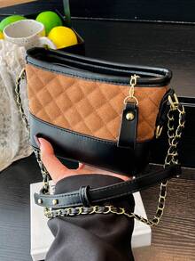 Luxuriöse Damen Schultertasche - Rautenmuster Kettentasche Retro Design