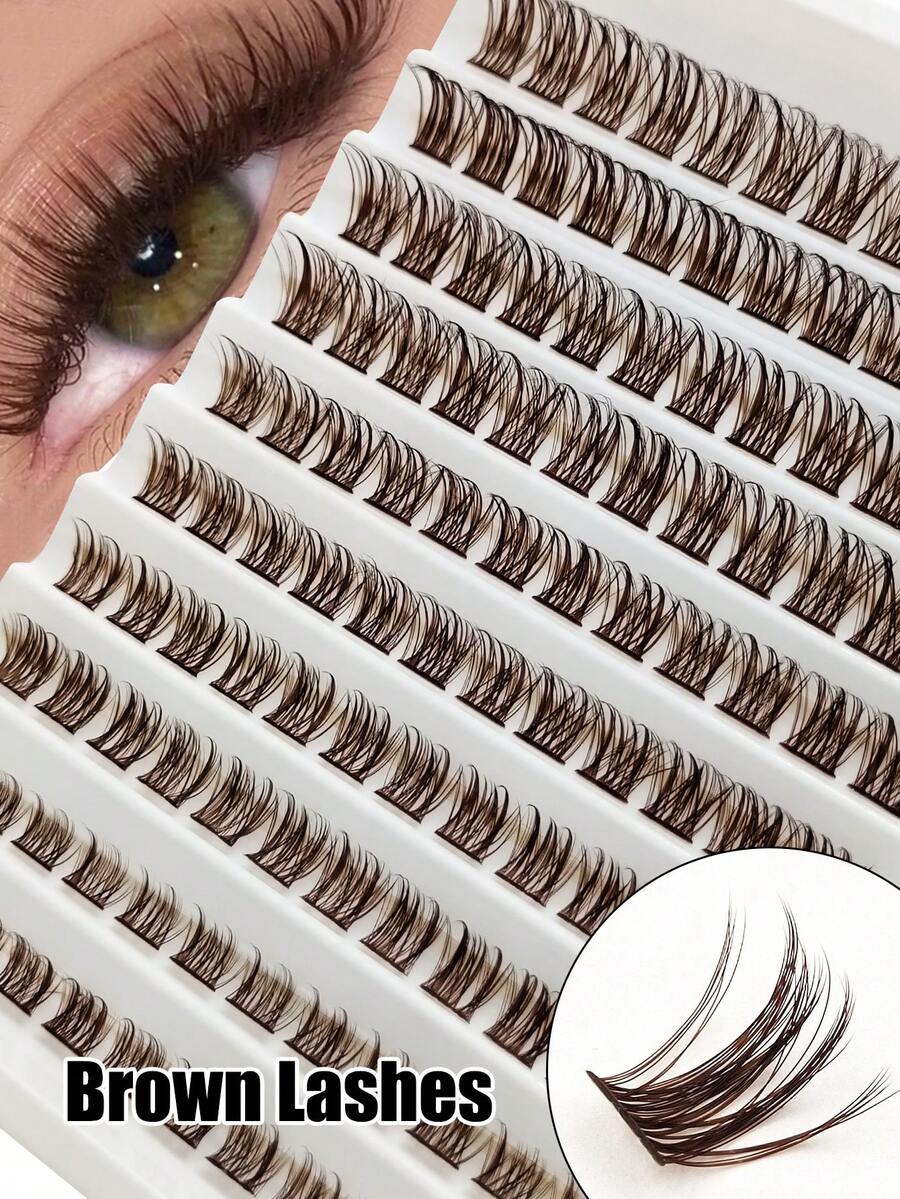 Rikuaild 120pcs D-Curl Brown Natural Look False Eyelashes, Fluffy & Soft, 8-16mm Mixed Length, Suitable For Daily, Date, Party Makeup, Also Suitable For Holiday Parties, Halloween, Christmas - D - 查看 1