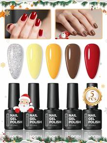 coscelia 5PCS Gel Polish Semi-Permanent Set-Red Pink Green Gold Glitter Gel Nail Polish, Manicure Supplies For Women DIY Home Salon Christmas Nails Gifts