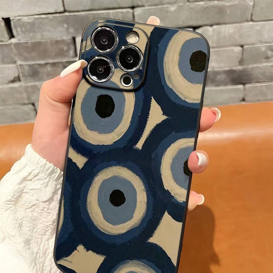 Evil Eye Pattern Mobile Phone Case, Decorated With Blue And White Circular Designs, Suitable For Iphone 16, 15, 14, 13, 12, 11 Pro Models, TPU Material, Shockproof Protection.It Is A Great Gift For Family, Friends, Children, Birthdays, Spring Festival, Holidays, Boyfriends, Girlfriends And Valentine'S Day.Minimalist Phone,Suitable For IPhone 17 Air - 黑色 - 查看 1