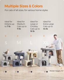 Feandrea Cat Tree, 33.1-Inch Cat Tower, L, Cat Condo For Large Cats Up To 16 Lb, Large Cat Perch, 2 Cat Caves, Scratching Post, - 淺灰色 - 查看 6