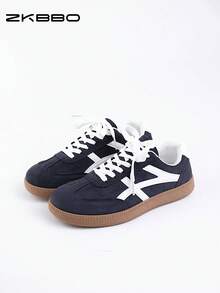 ZKBBO Giày thể thao nữ thường ngày, đế bằng, nhẹ, thoải mái khi tập thể dục, đi bộ, trượt ván - Màu xanh lam - Xem 7